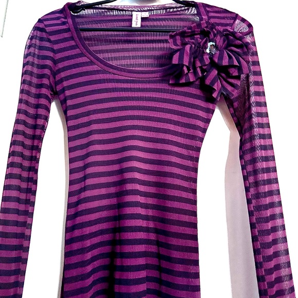 Sexy Soft Sweet Pea Purple Striped Semi-Sheer Mini Dress + Fabric Flower Detail! - Picture 6 of 9